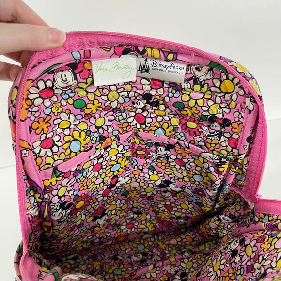 Disney Vera Bradley Mousing Around Mickey Minnie Flap Backpack Pink Floral - Picture 12 of 15